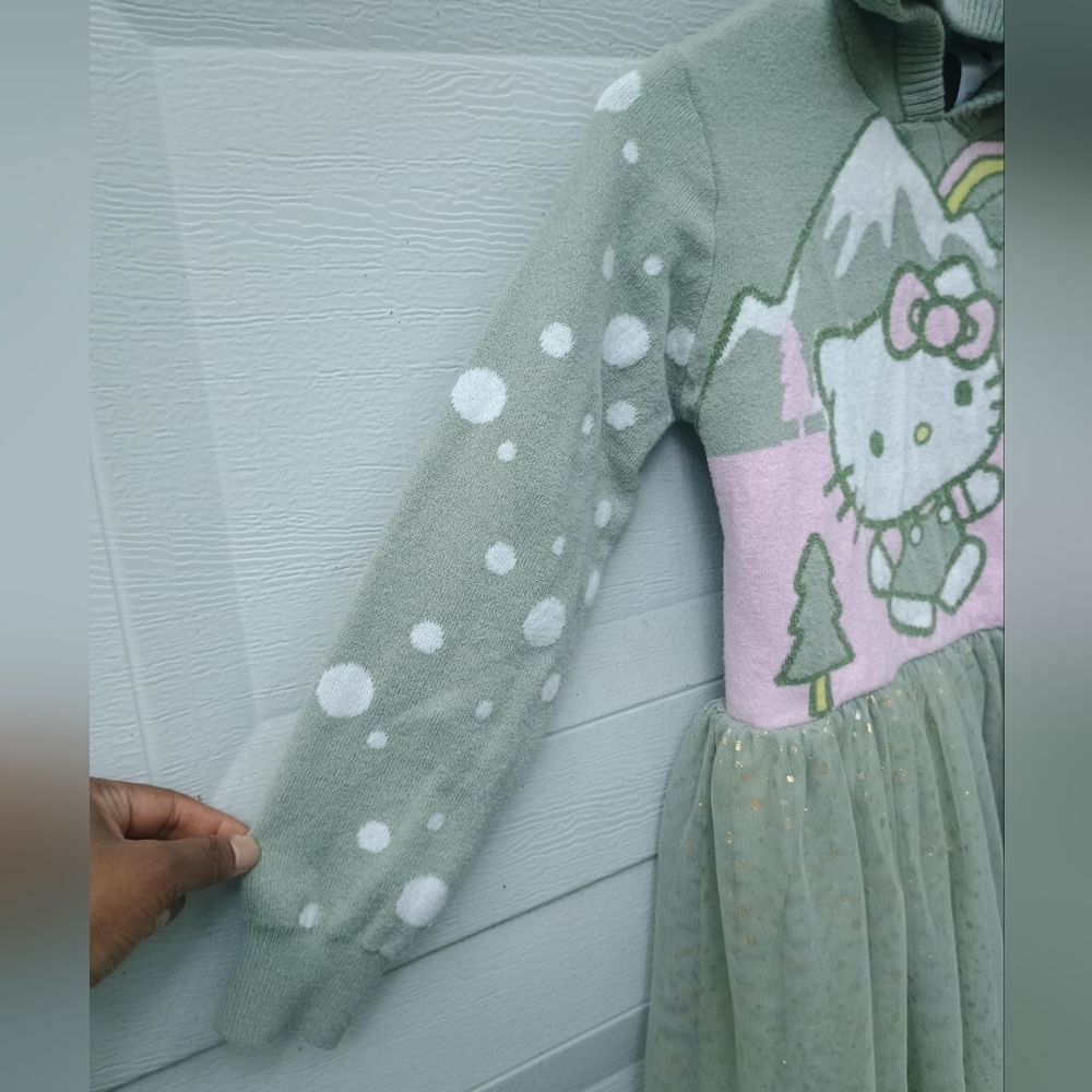 Hello Kitty By Sanrio Pastel Green and Pink Hooded Dress Girl Size S - Picture 4 of 16